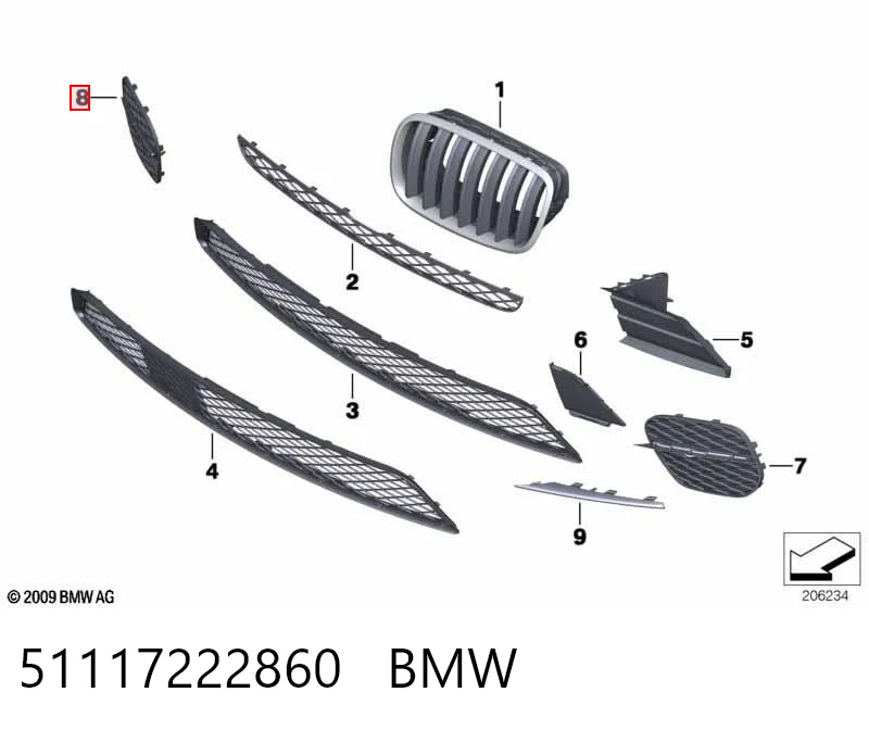 51117222860 BMW Tampão (grelha) das luzes de nevoeiro do pára-choque dianteiro direito