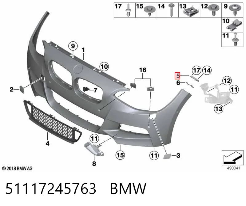 51117245763 BMW Guia do pára-choque dianteiro esquerdo