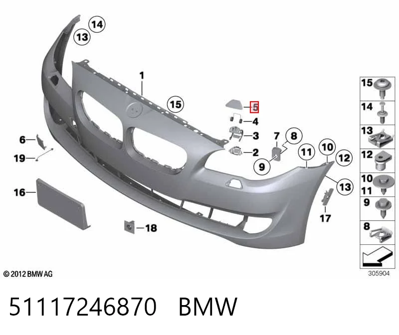 51117246870 BMW Placa sobreposta do injetor de fluido para lavador da luz dianteira