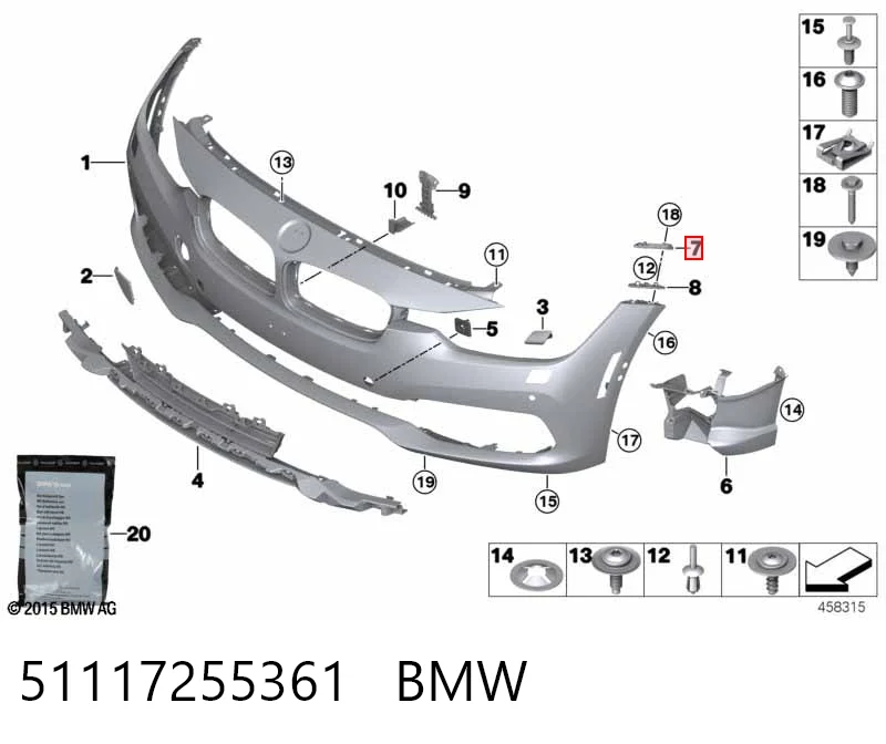 51117255361 BMW Consola dianteira de fixação do pára-lama dianteiro esquerdo
