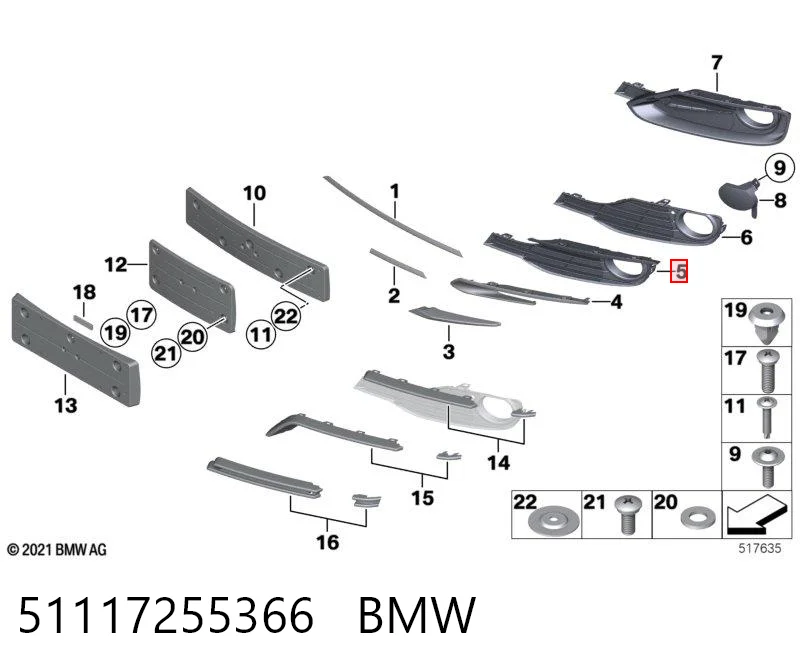 51117255366 BMW Grelha interna direita do pára-choque dianteiro