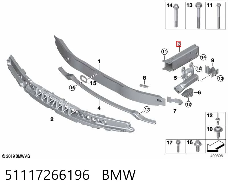 51117266196 BMW Consola de reforçador do pára-choque dianteiro