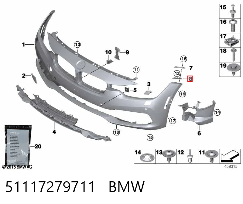 51117279711 BMW Consola dianteira de fixação do pára-lama dianteiro esquerdo
