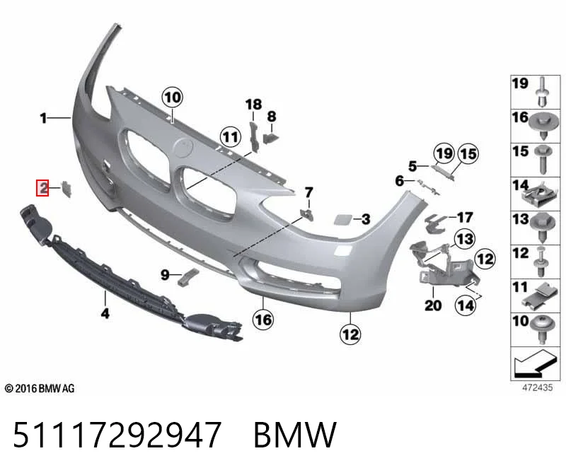 51117292947 BMW Tampão dianteira do pára-choque do gancho de reboque