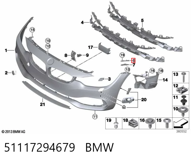 51117294679 BMW Consola dianteira de fixação do pára-lama dianteiro esquerdo
