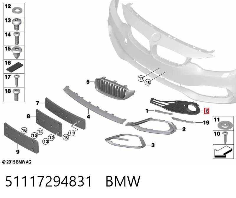 51117294831 BMW Grelha esquerda do pára-choque dianteiro