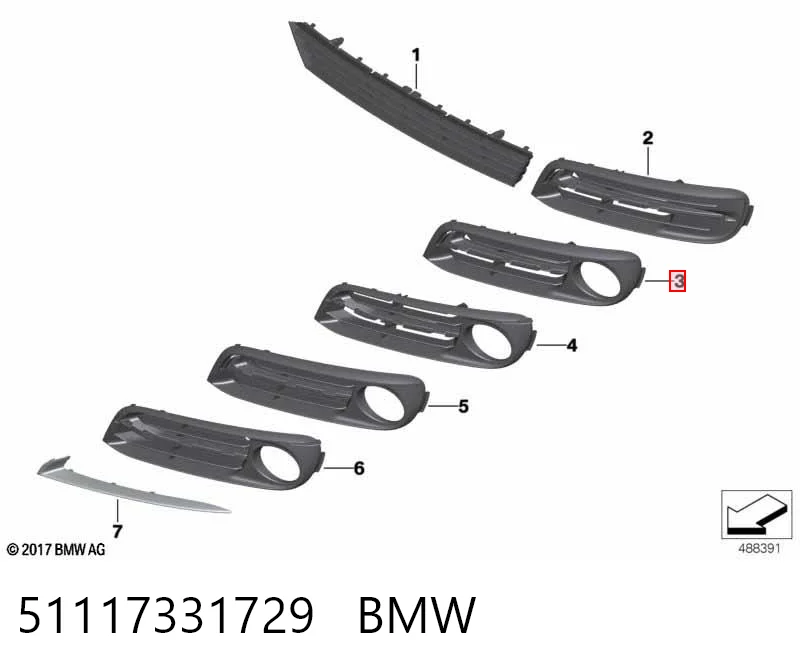 51117331729 BMW Tampão (grelha) das luzes de nevoeiro do pára-choque dianteiro esquerdo