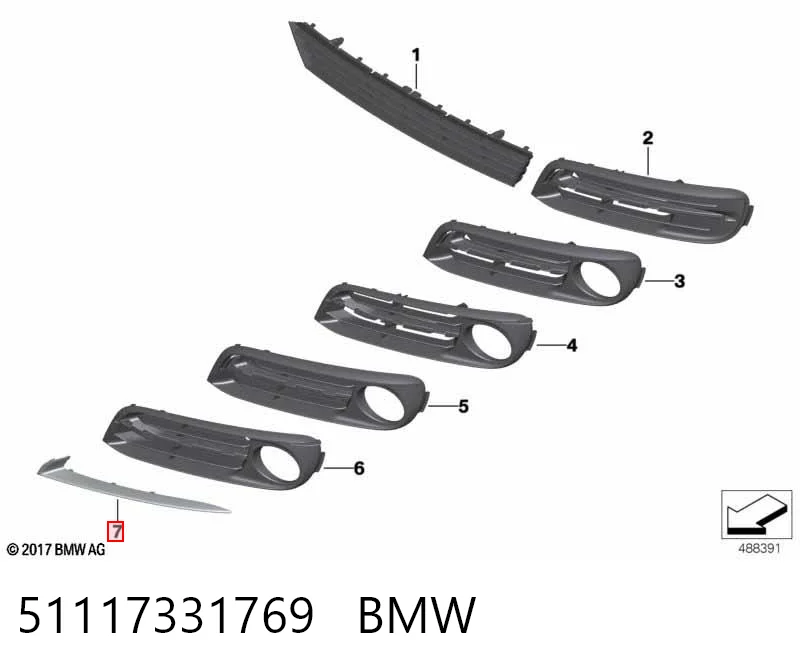 51117331769 BMW Moldura esquerda de grelha do pára-choque dianteiro