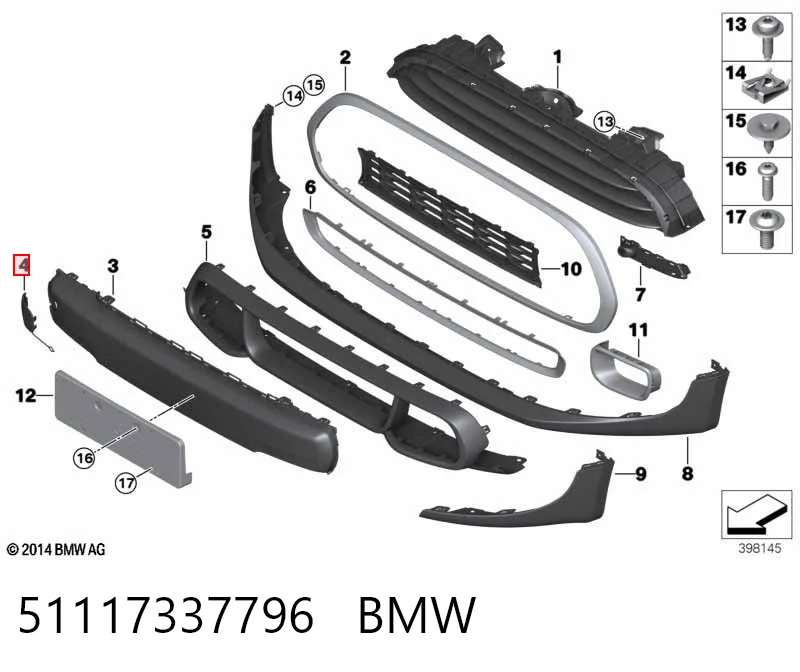 51117337796 BMW Tampão dianteira do pára-choque do gancho de reboque