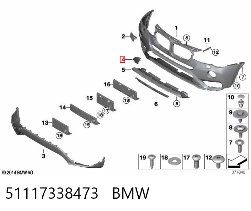 51117338473 BMW Tampão dianteira do pára-choque do gancho de reboque
