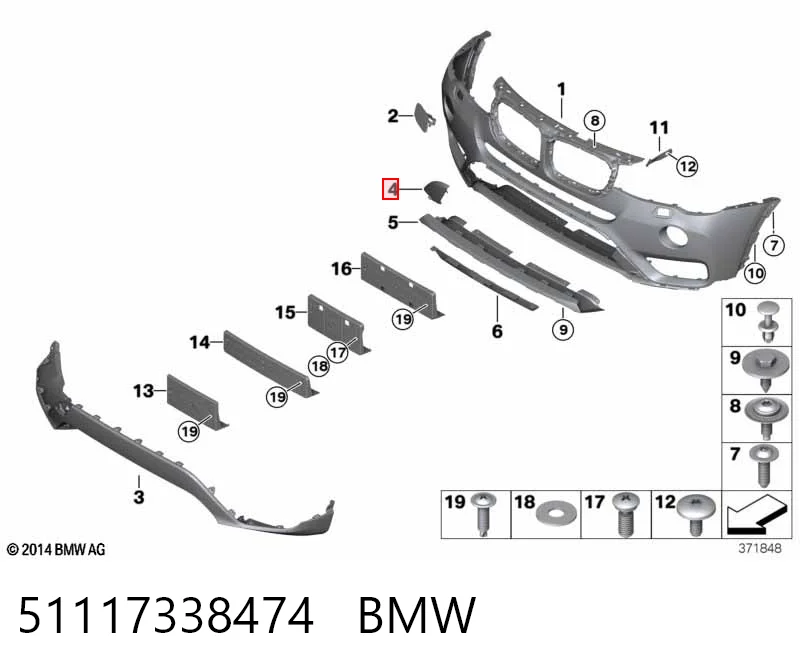 51117338474 BMW Tampão dianteira do pára-choque do gancho de reboque