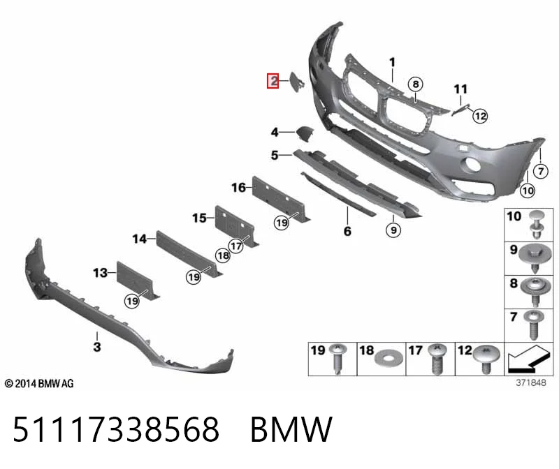 51117338568 BMW Placa sobreposta do injetor de fluido para lavador da luz dianteira