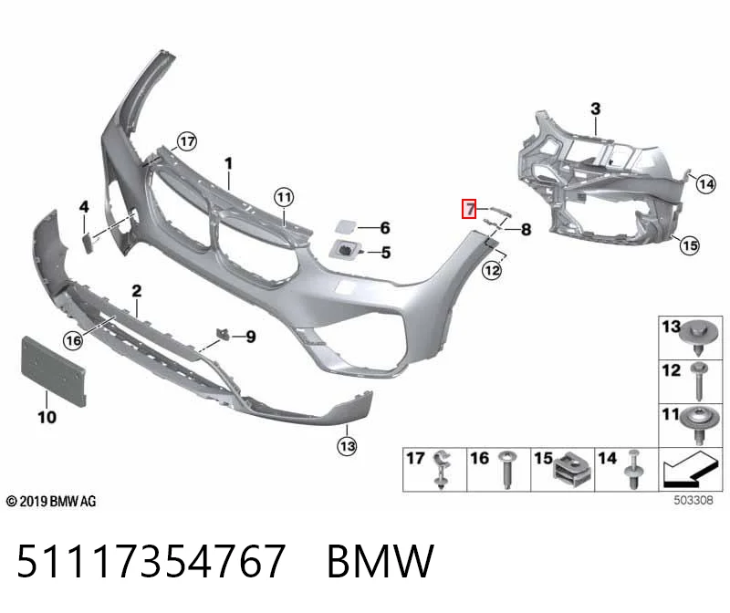 51117354767 BMW Consola dianteira de fixação do pára-lama dianteiro esquerdo
