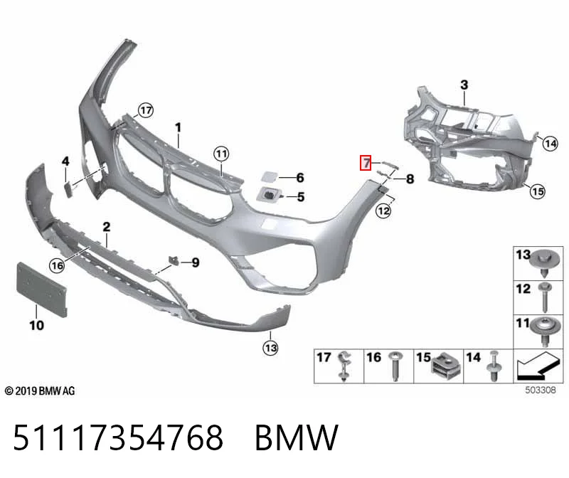 51117354768 BMW Consola dianteira de fixação do pára-lama dianteiro direito