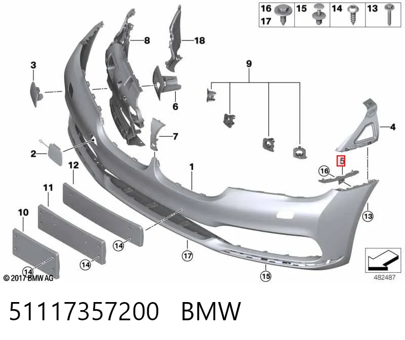 51117357200 BMW Consola externa direita do pára-choque dianteiro