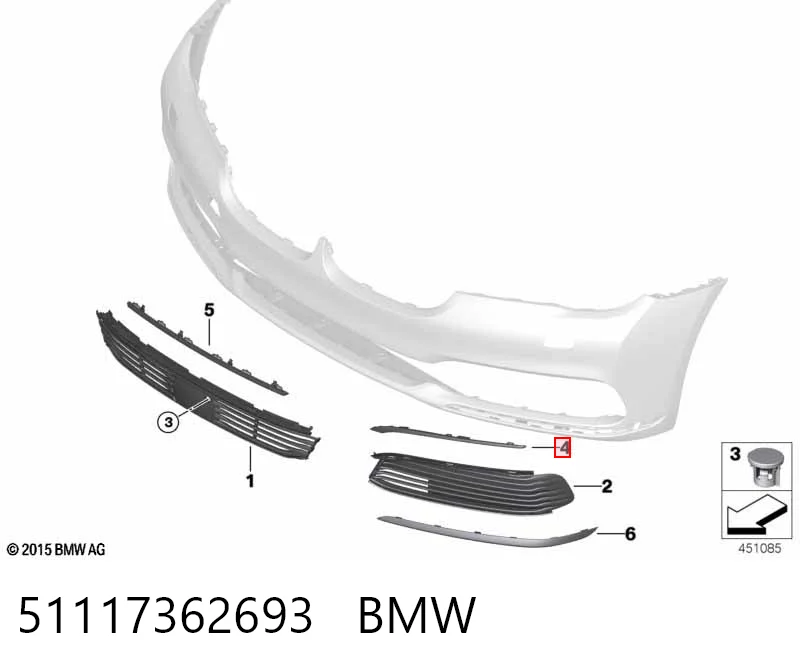 51117362693 BMW Moldura esquerda de grelha do pára-choque dianteiro