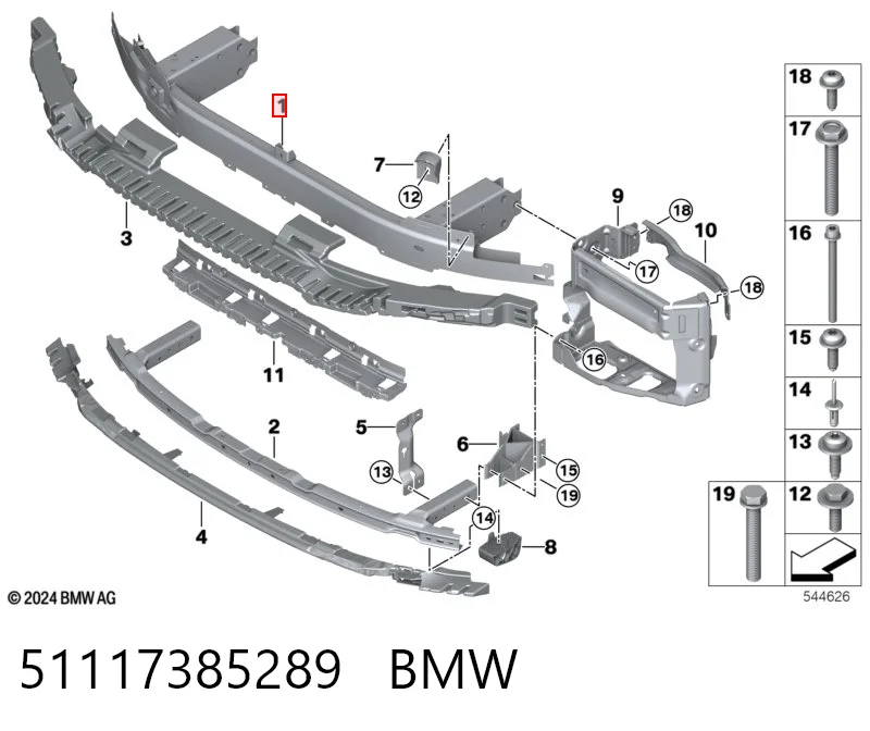 51117385289 BMW Reforçador do pára-choque dianteiro