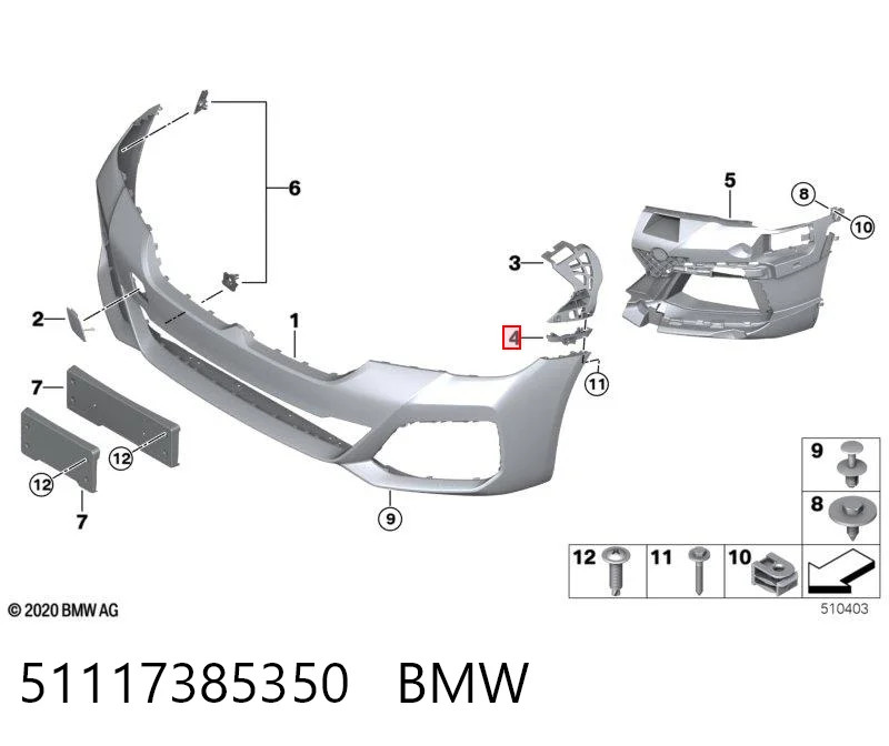 51117385350 BMW Guia do pára-choque dianteiro direito