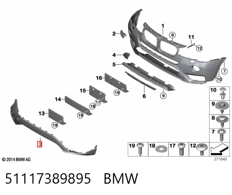 51117389895 BMW Spoiler do pára-choque dianteiro