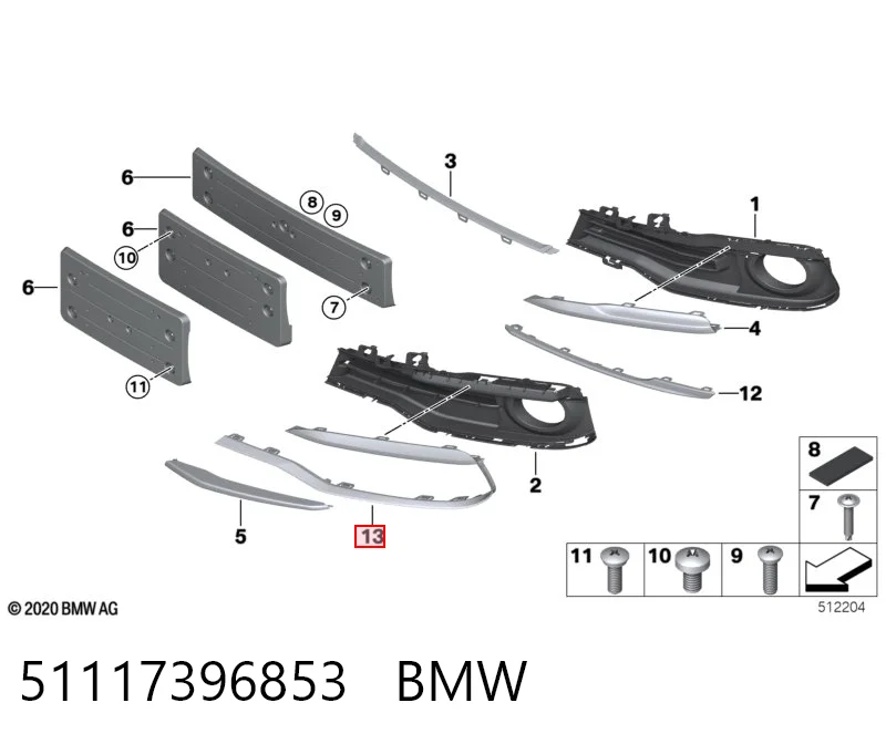 51117396853 BMW Moldura esquerda de grelha do pára-choque dianteiro