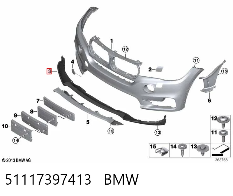 51117397413 BMW Spoiler do pára-choque dianteiro