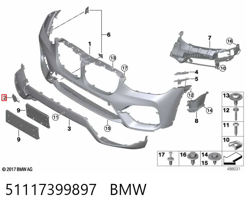 51117399897 BMW Tampão dianteira do pára-choque do gancho de reboque