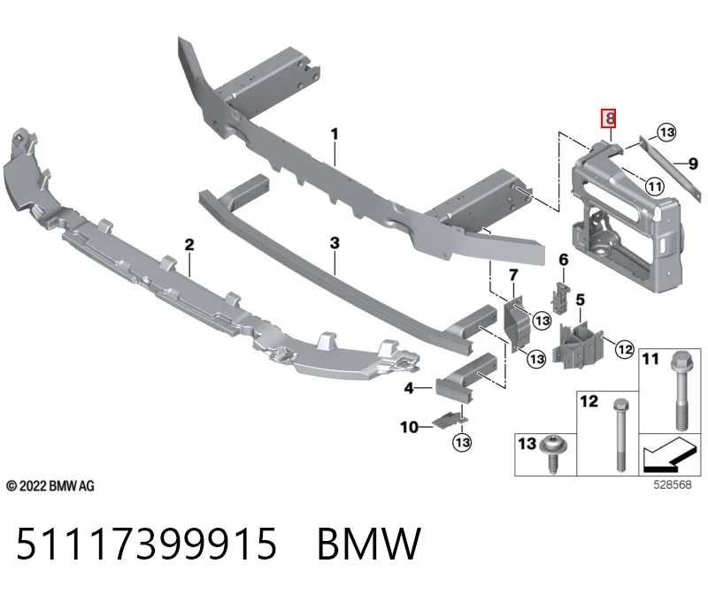 51117399915 BMW Consola esquerda de arco da roda (de longarina)