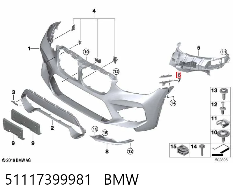 51117399981 BMW Guia do pára-choque dianteiro direito