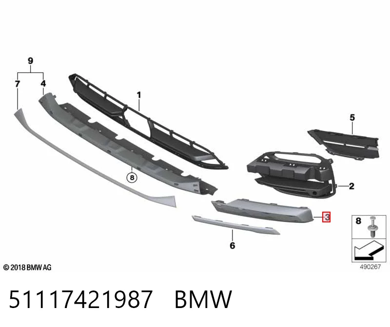 51117421987 BMW Placa sobreposta esquerda do pára-choque dianteiro