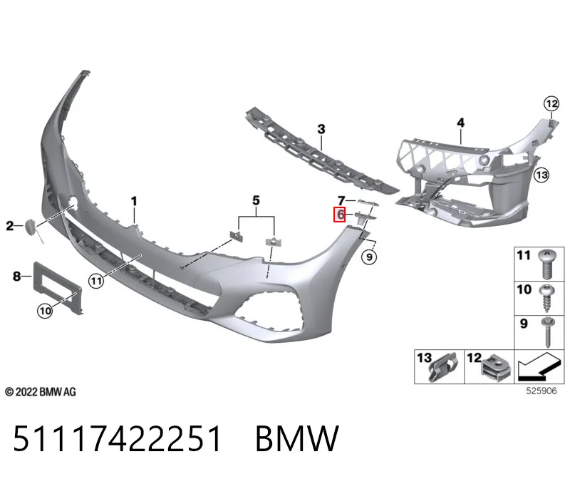 51117422251 BMW Guia do pára-choque dianteiro esquerdo