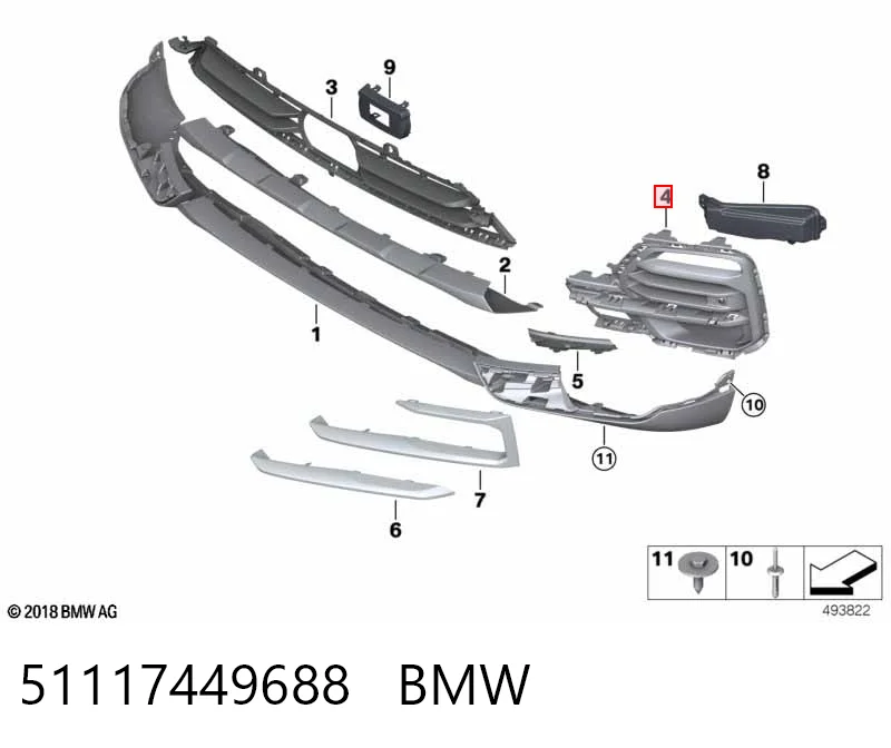 51117449688 BMW Tampão (grelha) das luzes de nevoeiro do pára-choque dianteiro direito