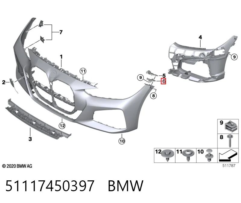 51117450397 BMW Guia do pára-choque dianteiro esquerdo