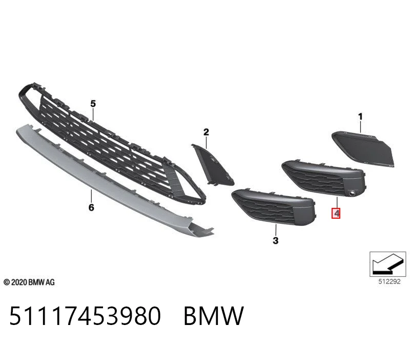 51117453980 BMW Grelha direita do pára-choque dianteiro