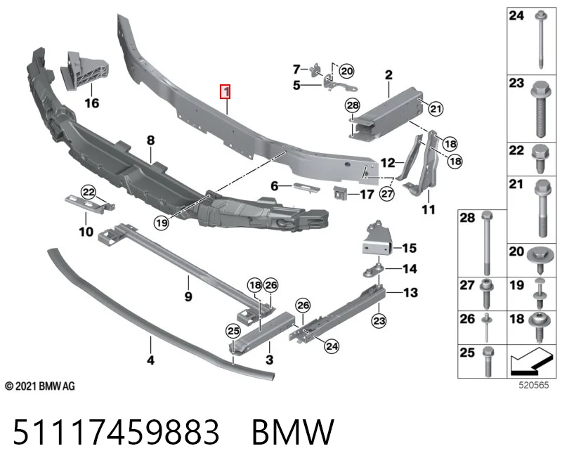 51117459883 BMW Reforçador do pára-choque dianteiro