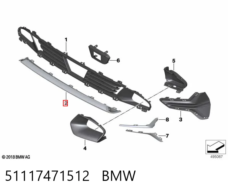 51117471512 BMW Placa sobreposta central do pára-choque dianteiro
