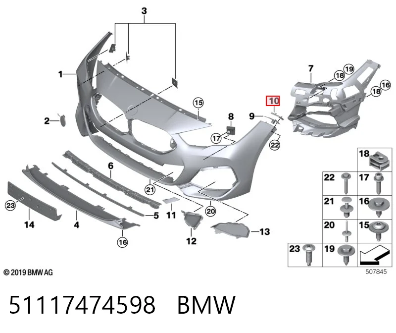 51117474598 BMW Guia do pára-choque dianteiro direito