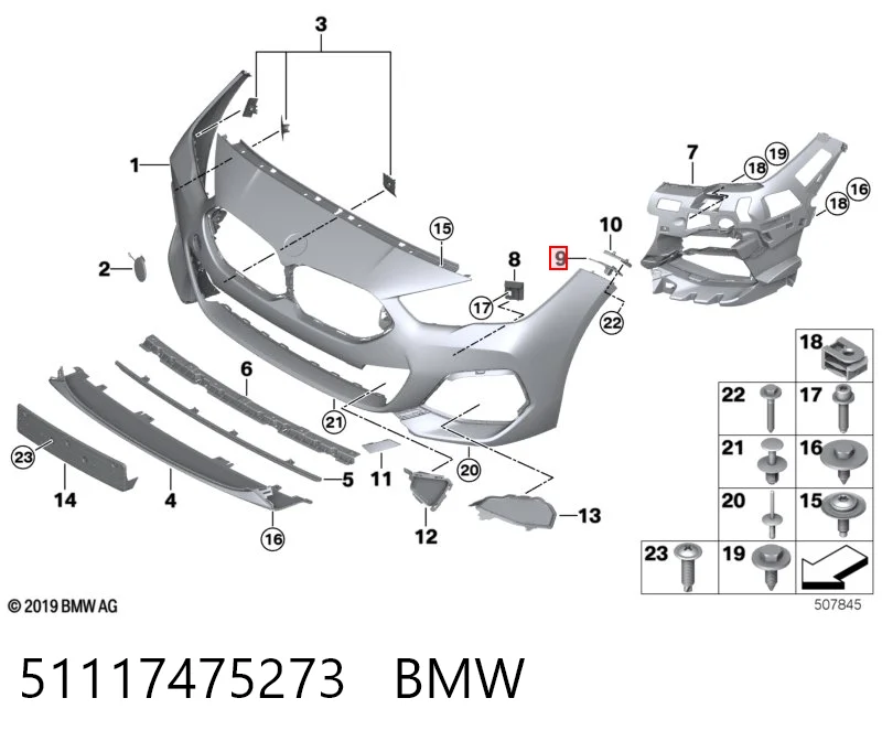 51117475273 BMW Guia do pára-choque dianteiro esquerdo