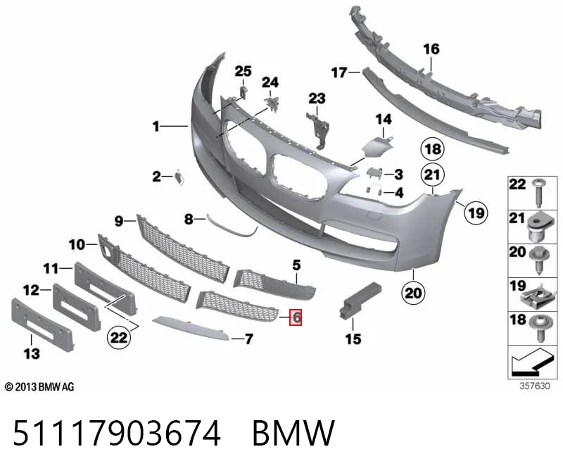 51117903674 BMW Grelha direita do pára-choque dianteiro