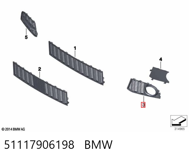 51117906198 BMW Tampão (grelha) das luzes de nevoeiro do pára-choque dianteiro direito