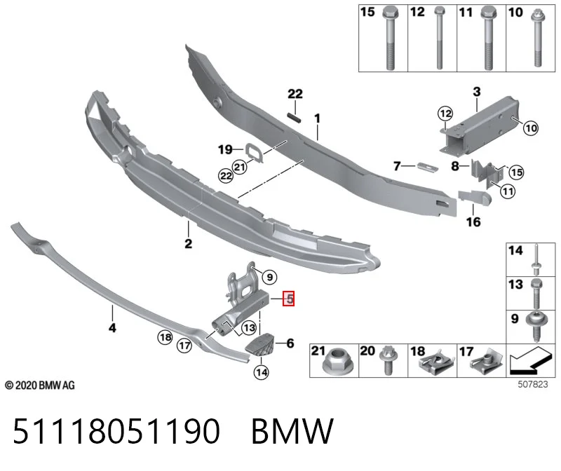 51118051190 BMW Consola do pára-choque dianteiro direito