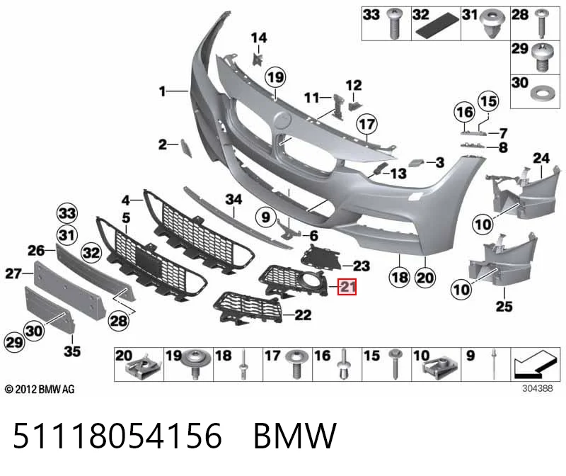 51118054156 BMW Tampão (grelha) das luzes de nevoeiro do pára-choque dianteiro direito