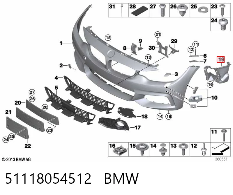 51118054512 BMW Consola de fixação das luzes de nevoeiro direitas