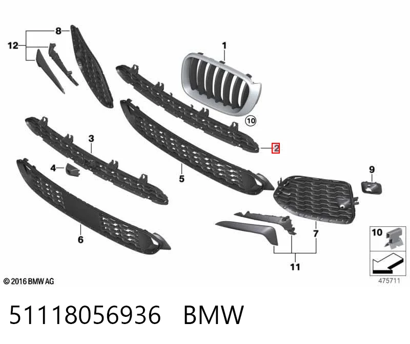 51118056936 BMW Grelha central do pára-choque dianteiro