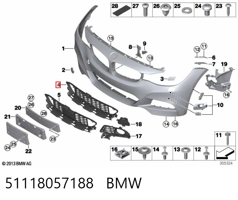 51118057188 BMW Grelha central do pára-choque dianteiro