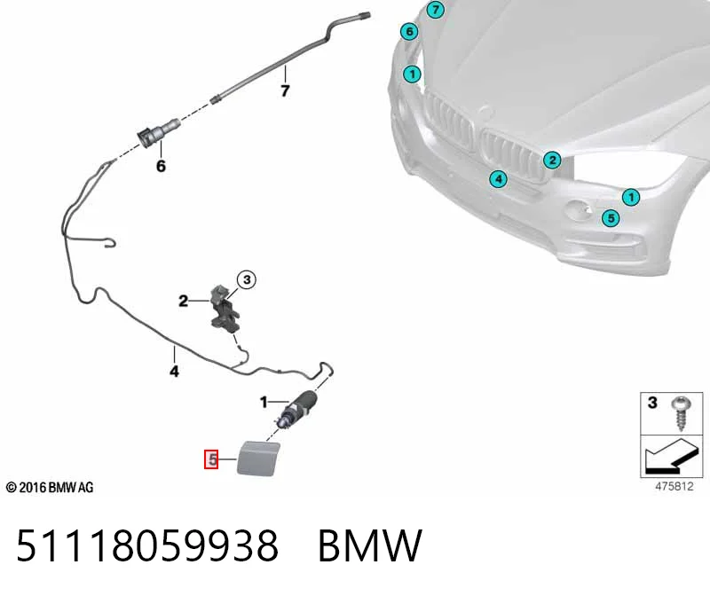 51118059938 BMW Placa sobreposta do injetor de fluido para lavador da luz dianteira