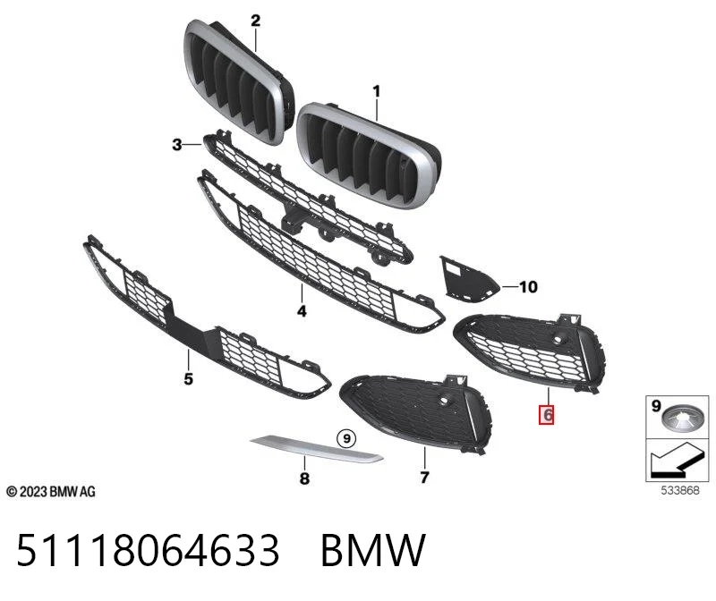 51118064633 BMW Grelha esquerda do pára-choque dianteiro