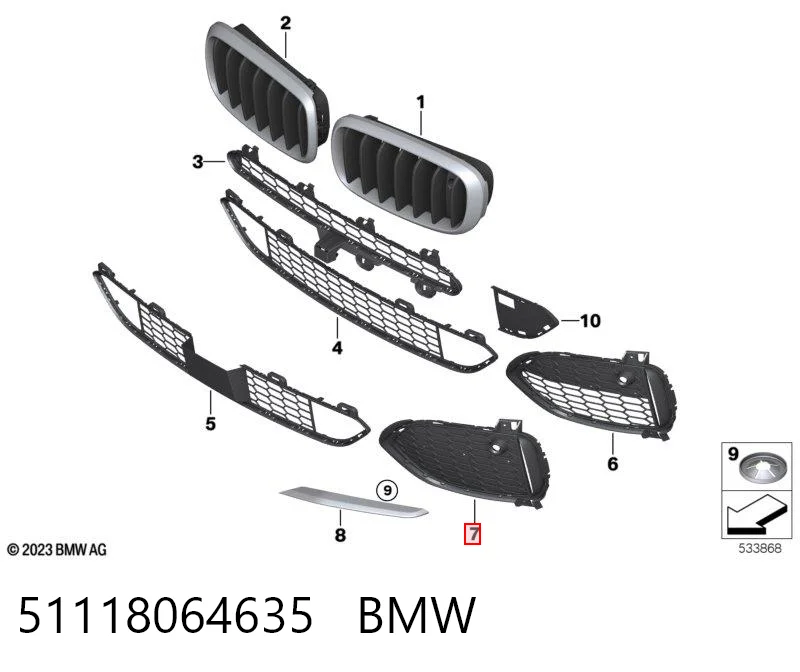 51118064635 BMW Grelha esquerda do pára-choque dianteiro