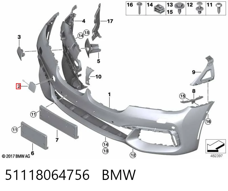  Tampão dianteira do pára-choque do gancho de reboque BMW 7 sedan (G11, G12) (2015 - 2022) 