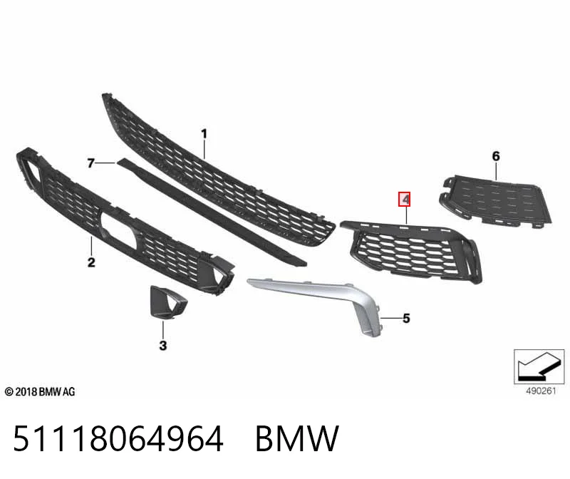 51118064964 BMW Grelha direita do pára-choque dianteiro