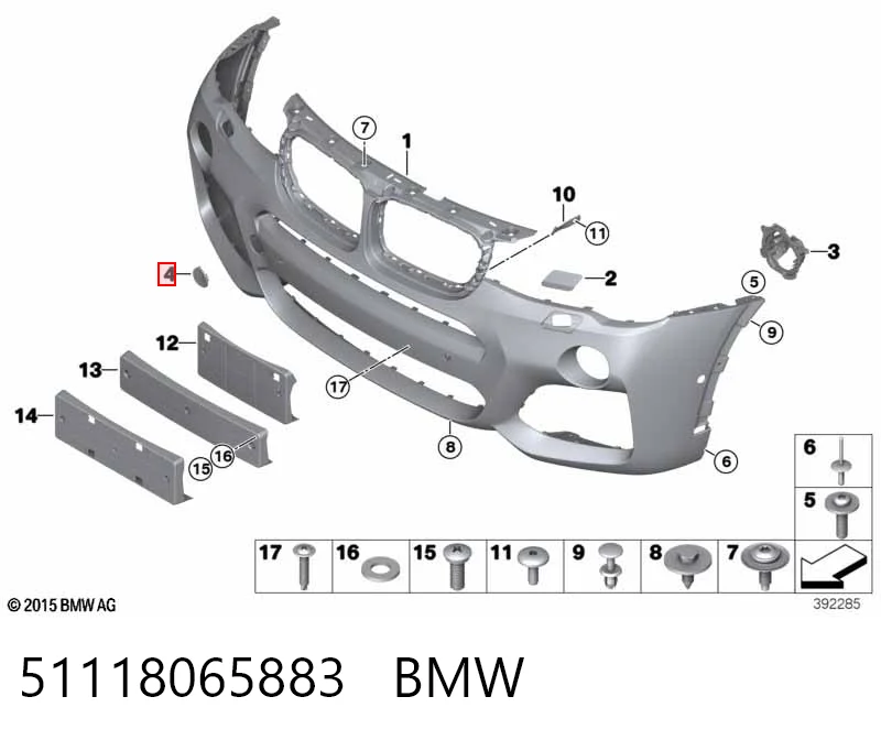 51118065883 BMW Tampão dianteira do pára-choque do gancho de reboque
